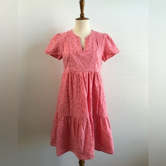 KNOX Rose Women's Pink peach Eyelet Baby Doll Dress‎ Size S NWT Summer melon - Picture 2 of 13
